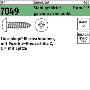 Sheet Metal <b>Screws</b> ISO 7049 LIKO Point/PZ 3.9x32mm C-Z Steel 100 Pieces - Product Image 1