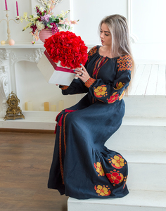 Vêtements Boho broderie ukrainienne conçoit des robes en lin avec gland correspondant ceinture robes Maxi à manches longues - Product Image 2
