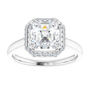 Bague de fiançailles classique Halo en or blanc 14 carats avec diamant de laboratoire taille Asscher, pierre de monture, bague de proposition de mariage pour petite amie - Product Image 3