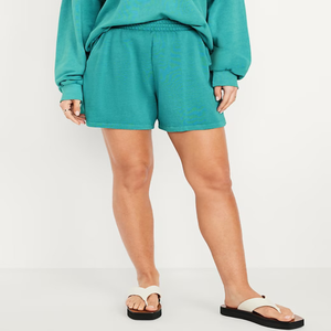 Short de survêtement sportif extra taille haute respirant et confortable pour femmes Ceinture élastique taille haute avec cordon de serrage 100% coton polaire - Product Image 4