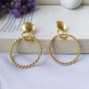 Brass Gold Plated Drop Stud Hoop <b>Earrings</b> with <b>Opal</b> for Party - Product Image 3