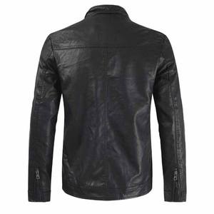 Manches longues sans capuche vêtements décontractés Oem hiver hommes veste en cuir mode col vers le bas Punk moto lavé veste en cuir - Product Image 2