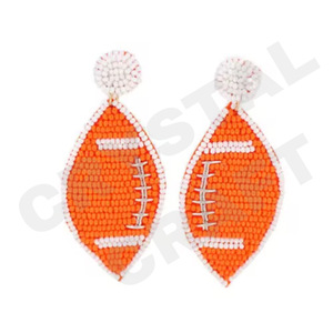 Baseball Football Beaded <b>Earrings</b> for Women Patriotic Memorial Day Orange White Blue Colour Fabric Material - Product Image 1