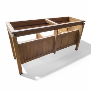 European-Style Handmade Solid Teak Wood <b>Floor</b> Standing Rustic Lavatory Storage Vanity Unit Natural Double Sink Bathroom Cabinet - Product Image 6