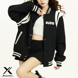 Women's Wool Varsity Jacket Custom Letterman Solid Windproof Plain Dyed Fabric Printed Techniques Fur Pocket - Product Image 3