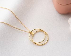 Delicado collar de dos círculos de plata minimalista 14K oro lleno eternidad colgante elegante infinito doble círculo collar regalo - Product Image 6