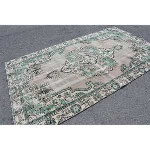 Alfombra de lana de retazos Vintage de 5,4x9,5 pies tejido plano turco con respaldo de látex para decoración para sala de estar Color verde Beige - Product Image 2