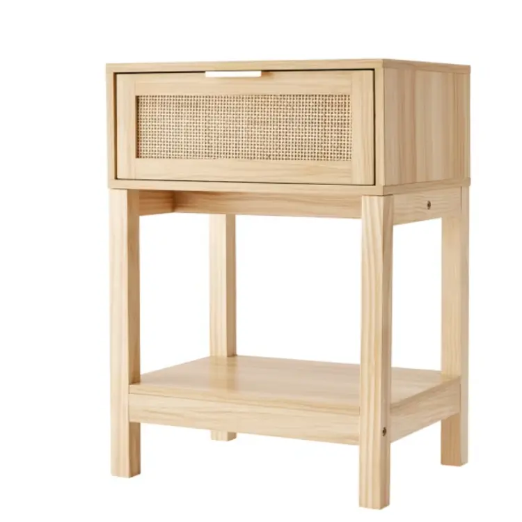 2023 Modernes Schlafs ofa Beistell tisch Wohnzimmer Rattan Schublade Holz Nachttisch zu verkaufen