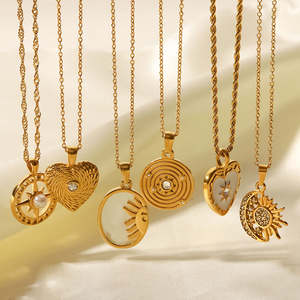 Collares con Colgante Redondo de Sol y Luna, de Plata de Ley Chapada en Oro Vintage, con Diamantes y Concha Natural, Estilo Hip Hop, para Hombre - Product Image 5