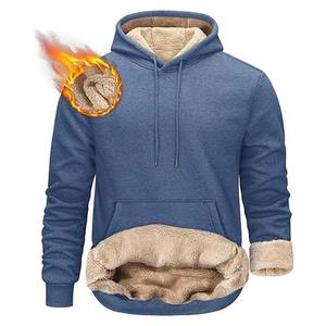 Sweat à capuche en polaire doublé de sherpa avec logo personnalisé pour homme, manches longues, pull-over, poche avant, sweat à capuche thermique de loisirs pour l'hiver - Product Image 4