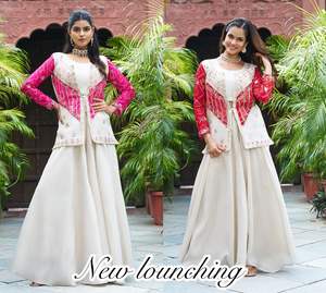 Ensemble Badhrej Koti Palazzo Choli le plus vendu, exclusif, pour les réceptions de mariage et les fêtes, disponible au prix d'usine - Product Image 6