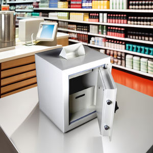 Caja fuerte para cajero de tienda minorista Challenger Trampa de efectivo Tamaño 4 Caja fuerte antirrobo ignífuga para depósito diario en efectivo - Product Image 1