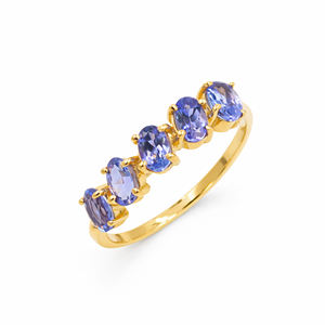 Bague ovale en Tanzanite à cinq pierres, argent sterling 925, bijou de créateur semi-circulaire pour femme - Product Image 1