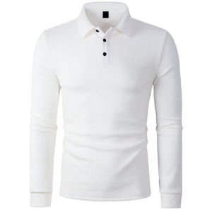 Haute pureté coton Piqué tissu à manches longues polos hommes col t-shirts à manches longues pour printemps automne hommes t-shirts - Product Image 1