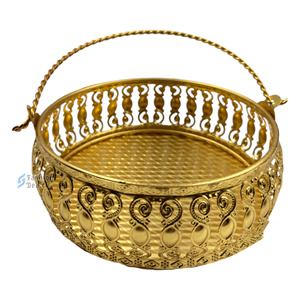 Paniers de rangement décoratifs en métal plaqué or allemand Paniers de nourriture ronds pour les festivals et les cadeaux Diwali - Product Image 4