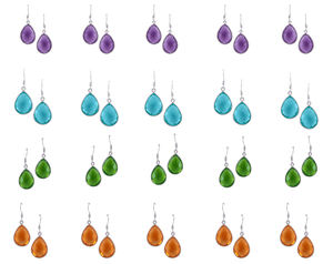 Pure Sterling Silver Colored Glass Bezel <b>Set</b> Drop Earrings Jewelry Wholesale Lot - Product Image 1