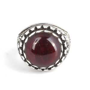 Bague pour homme en argent sterling 925 gravée à la main, pierre d'ambre rouge pressée taille radiant, motif géométrique, bijou à porter au quotidien - Product Image 4