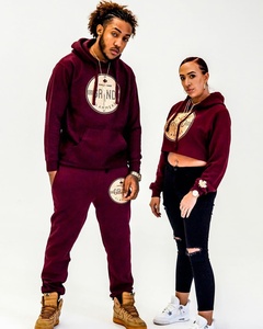 Custom Mens Oversized 2 Piece Tracksuit Flared Sweatpants and Printed Cotton Hoodie with <b>Rhinestone</b> Design Winter Jogger Set - Product Image 5