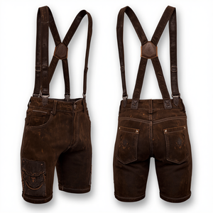 Pantalones Cortos Bávaros de Gamuza Marrón Desgastada Personalizados, Pantalones Cortos Tradicionales de Cuero Premium para Oktoberfest, Fábrica OEM - Product Image 2