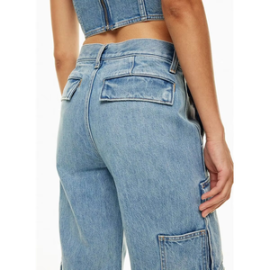 2026 New Fashion <b>Women's</b> Streetwear <b>Winter</b> Casual Custom Logo Cargo Denim Wide Leg Jeans - Product Image 3