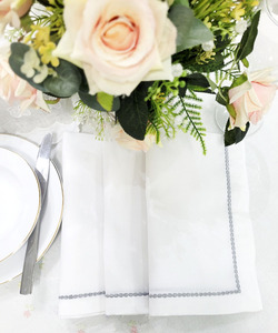 Metallic <b>Silver</b> Dots Embroidered White Polyester Dinner <b>Napkin</b> Set for Home Hotel or Events Elegant Cloth <b>Napkins</b> - Product Image 6