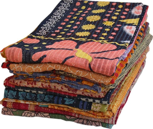 Edredón Reversible Hippie Kantha, colcha Vintage de algodón cosida a mano, manta Bohemia suave, juego de cama de tamaño Queen - Product Image 5