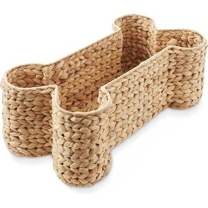 Natural Woven Water Hyacinth Storage Basket for Pets Dog Bone Shaped <b>Toy</b> <b>Organizer</b> Bin Plastic Fabric Iron Metal for Kitchen Use - Product Image 1