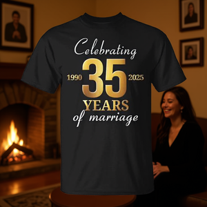 T-shirt pour couples, cadeau d'anniversaire, célébrant 35 ans de mariage, 1990 2025 - Product Image 3