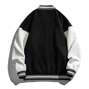 Veste universitaire unisexe personnalisée OEM, broderie, baseball, patchwork, devant noir, manches d'hiver, style couple - Product Image 6