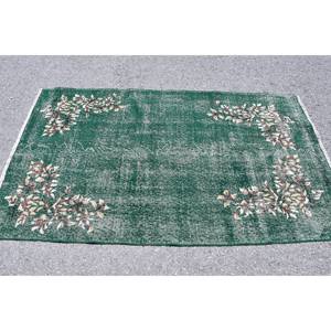 Tapis en laine beige vert classique 3.8x6.5 pieds Style turc Design patchwork abstrait pour salon couloir 10mm Latex en peluche - Product Image 3