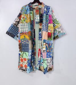 Veste matelassée unisexe faite à la main en pur coton manteau d'hiver indien Robe Kimono réversible respirante et longue longueur - Product Image 2