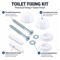 Kit de fixation pour cuvette de toilettes avec chevilles murales en plastique, capuchons de couverture blancs et vis métalliques pour l'installation d'articles sanitaires de salle de bain