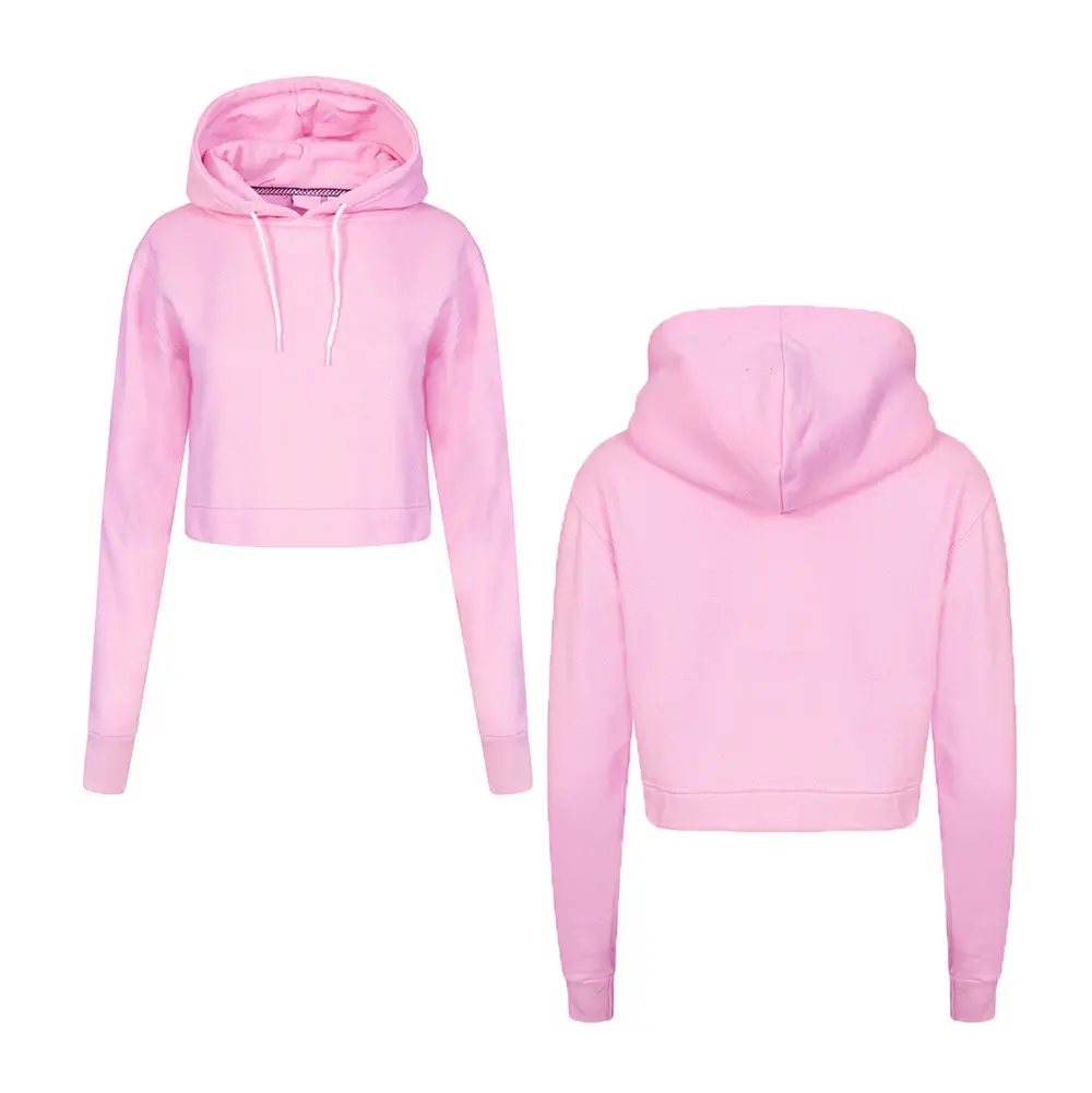 Phụ Nữ Cô Gái Croptop Hoodies Quá Khổ Bông Tùy Chỉnh Thêu Logo Áo Nỉ Của Phụ Nữ Trống Croptop Hoodies