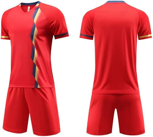 Uniforme de fútbol de secado rápido Jersey y pantalones cortos Deportes Color degradado 100% Conjuntos de poliéster Cuello en V Jersey de fútbol retro contrastante - Product Image 2