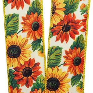 Luxury Sunflowers on <b>Wired</b> <b>Ribbon</b> Floral Polyester and Silk Solid and Holographic for Wedding Birthday Halloween Decorations - Product Image 3