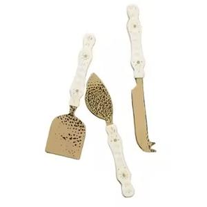 Ensemble de couverts de mariage en acier inoxydable avec manche en acrylique doré, couteaux à beurre et à fromage - Product Image 1