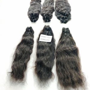Venta al por mayor de color natural sin procesar cutícula alineada paquetes virgen ondulado indio templo extensiones de cabello humano - Product Image 6
