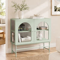 Aparador de Metal Estilo Nórdico con Vidrio Estriado, Mueble de Comedor, Aparador de Acero para Sala de Estar