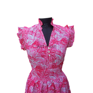 เดรสแม็กซี่ผ้าฝ้าย100% ของผู้หญิงชุดเดรสปาร์ตี้แขนสั้นแนวเงาทรงเอไลน์พิมพ์ลายดอกไม้แขนสั้นใส่สบาย - Product Image 2