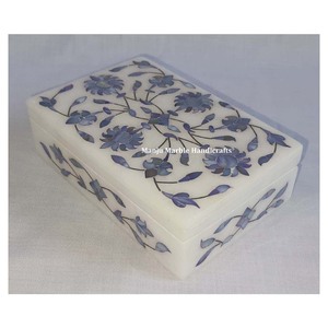 Caja con incrustaciones de mármol blanco puro Natural con material de nácar para artículos de regalo. - Product Image 4