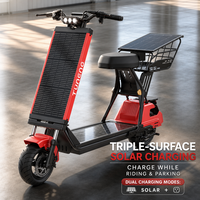 Moto électrique solaire avec siège, moteur brushless 500W, batterie LiFePO4 48V, longue autonomie, pneus larges, trottinette électrique cargo pour adulte