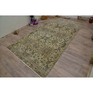 พรมตุรกีวินเทจขน5.2x9.4ft เบจสีน้ำตาลอมเบจสานแบนพร้อมลวดลายเย็บปะติดปะต่อกันสำหรับตกแต่งห้องนั่งเล่นหรือใช้ในห้องโถง - Product Image 3