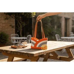 Bolso de Mano Casual para Mujer, de Algodón Trenzado con Correa de Cuero, Cierre de Cremallera, 12x5x10 Pulgadas, con Rayas Elegantes - Product Image 1