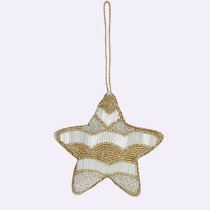 Artesanía Colgante Zari con Diseño de Estrella Blanca |   Tela con Cuentas y Bordado con Hilo Metálico para Navidad, Bodas y Decoración de Interiores - Product Image 1