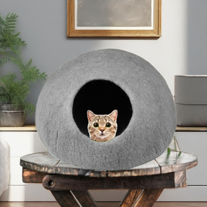 Luxury Eco-Friendly Cat Cave Handmade by Nepalese Women Soft Durable Wool Felt Solid Pattern Shape Cat House for Winter Pets - Product Image 5
