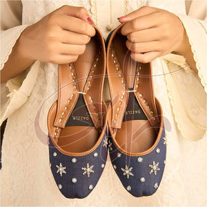 Wholesale High Grade Women Khussa Custom Made Anti-Slippery Genuine Leather Fashion <b>Design</b> Dark Blue All Seasons - Product Image 4