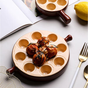 Plat d'escargot en céramique de Style français BD20 poêle d'escargot <span class=keywords><strong>6</strong></span>-12 <span class=keywords><strong>trous</strong></span> pour champignons cuits oeufs bouffées four de cuisine utiliser couleur marron Beige - Product Image 6