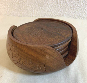 Sous-verres classiques en bois écologiques, sous-verres ronds en bois brut avec coussin antidérapant pour la peinture, la gravure et le bricolage - Product Image 2