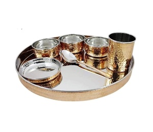 Hot Selling Luxury Indian Handmade Pure Copper Traditional Kitchen Thali/Dinner Set Manufacturer & Supplier From India - Product Image 1