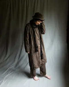 Naturally Dyed Greyish Brown Linen Coat HARVEST. Light Trench Jacket Flax Women Raw Unstructured Avant Garde Minimalist